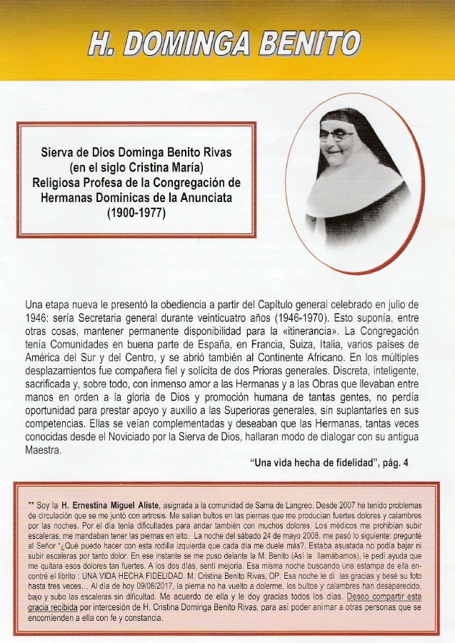 Página dedicada a Cristina Benito en "Testigos de la Luz", mayo de 2018. Pulse para verlo más grande